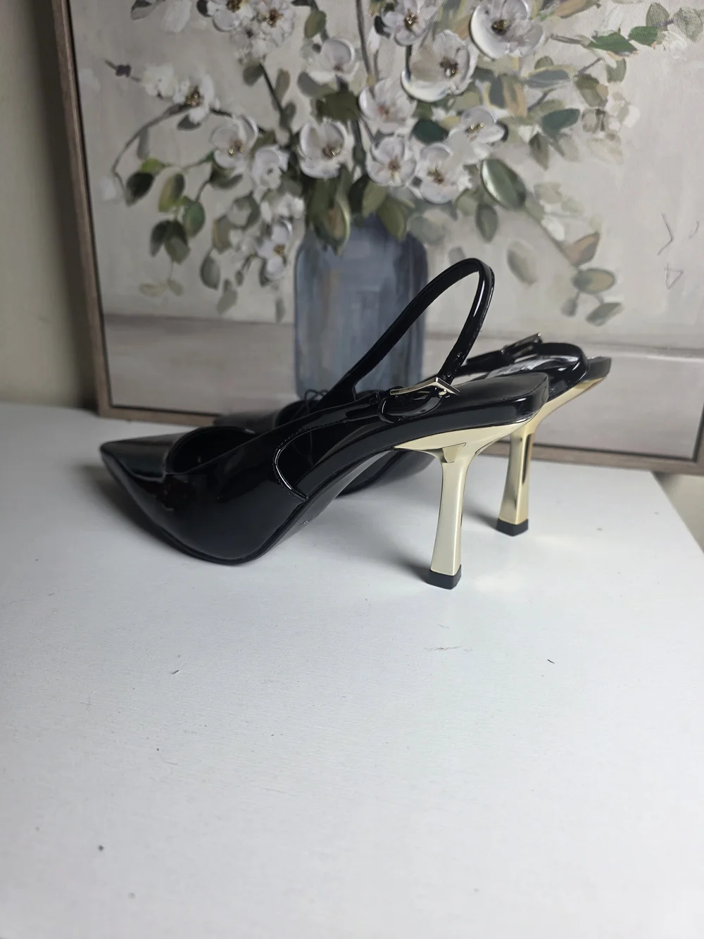 ALDO Black Patent Pointed-Toe Slingback Pumps